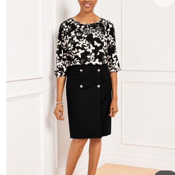 Talbots Faux Wrap Button Knee-Length A-Line Skirt Office Workwear Classic Size 6 - Picture 1 of 13